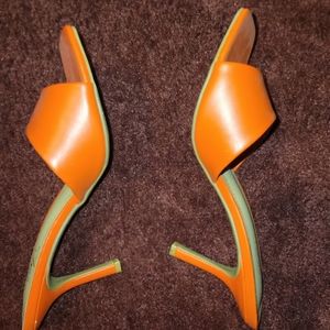 Orange High Heel Mules-Size 8.5
